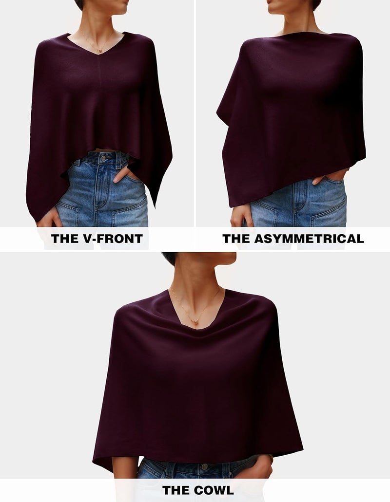 Puli Women Capri Poncho Sweater Slimming Fit Cropped Versatile Shawl Soft Knit Wraps Cowl Neck Short Tops - Image 4